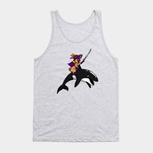 Pug Dog Pirate Riding Orca Whale Tank Top